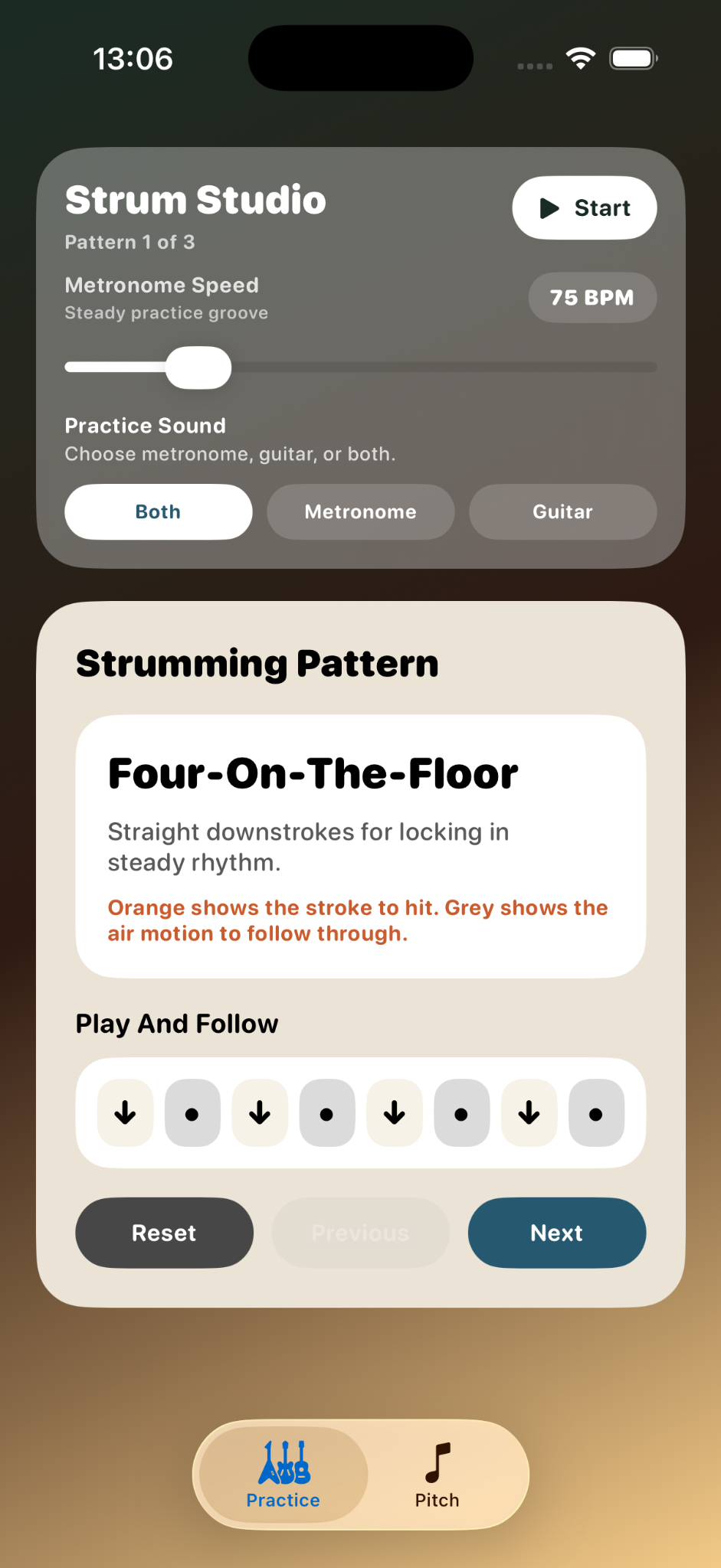 Strum & Sing rhythm practice screen